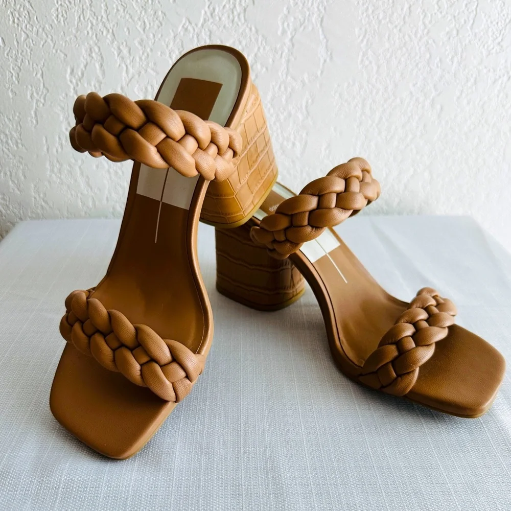 Dolce Vita Shoes Paily Braided Block Heel  Sandals Tan Size 7.5